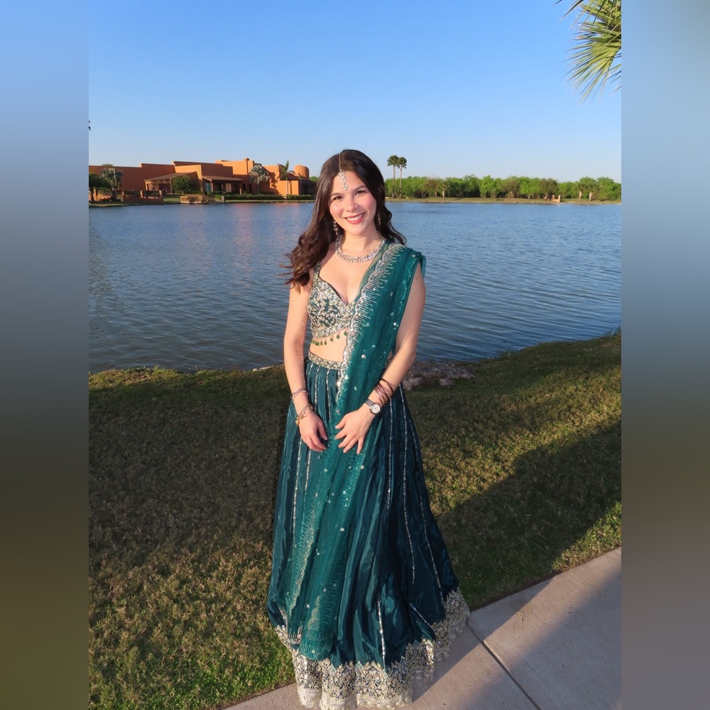 Teal Embellished Lehenga with Dupatta